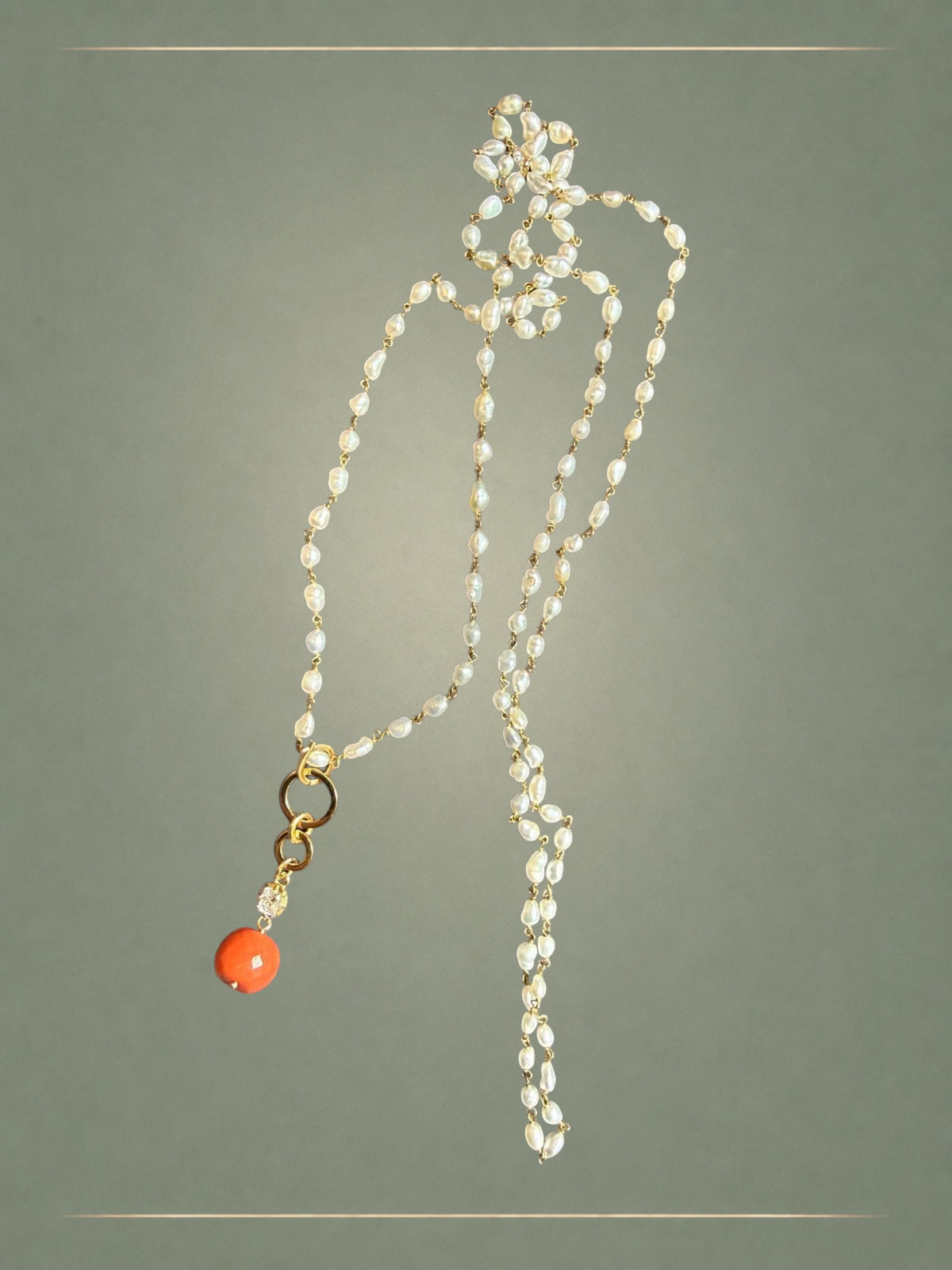 Antique Coral, Diamond & Gold Solitaire Pendant