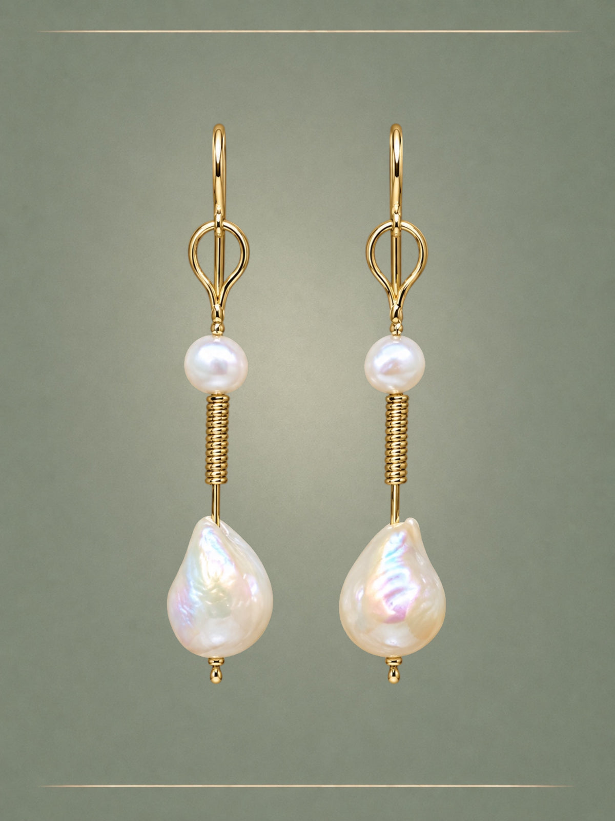 Crescent Pearl & Gold Loop Earrings