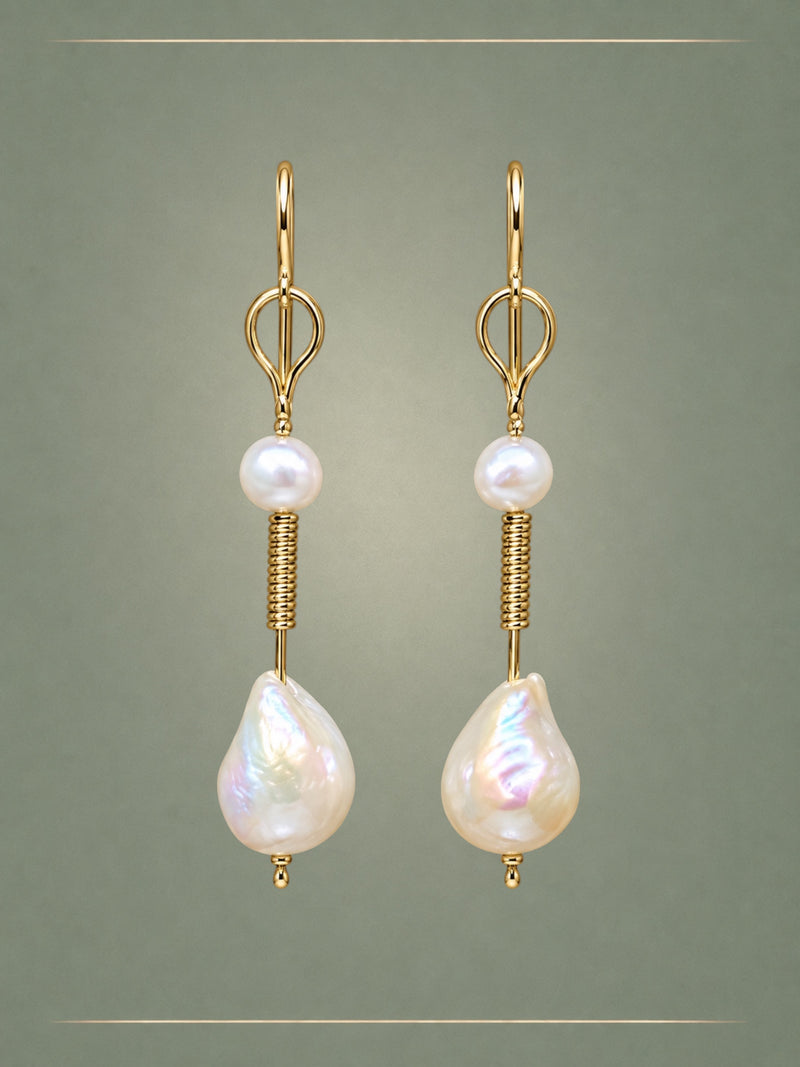Crescent Pearl & Gold Loop Earrings