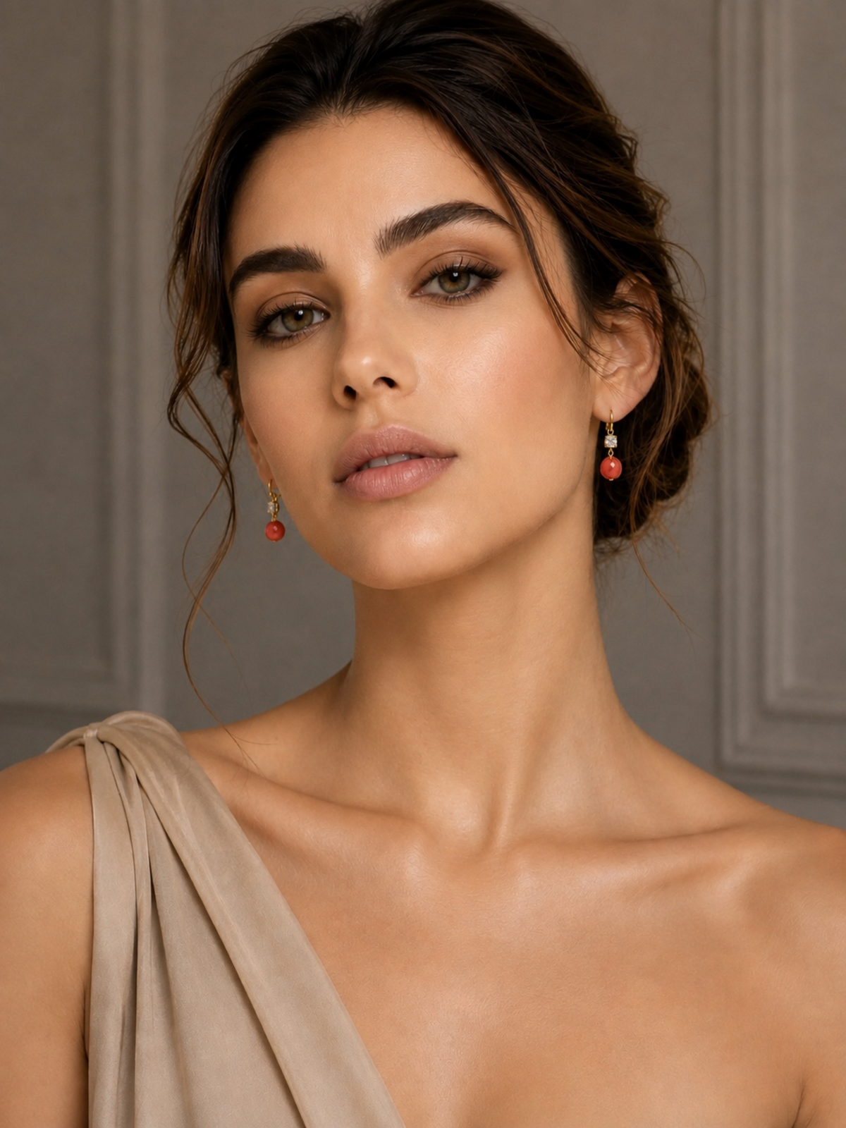Antique Coral, Diamond & Gold Whisper Hoop Earrings