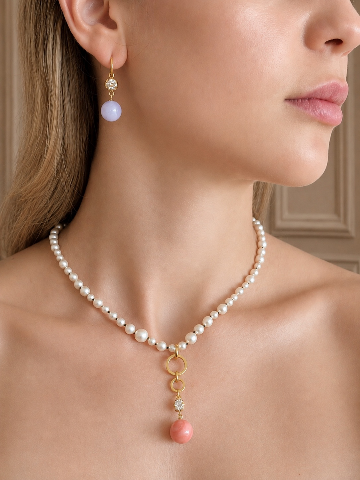 Coral, Diamond & Gold Whisper Pendant
