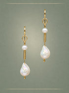 Crescent Pearl & Gold Loop Earrings
