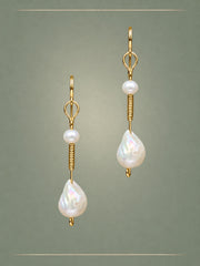 Crescent Pearl & Gold Loop Earrings