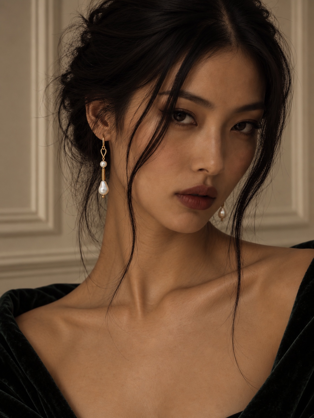 Crescent Pearl & Gold Loop Earrings
