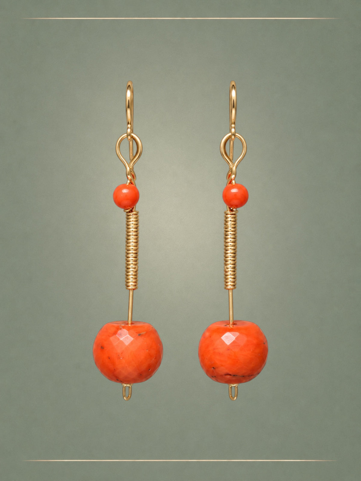 Crescent Antique Coral & Gold Loop Earrings