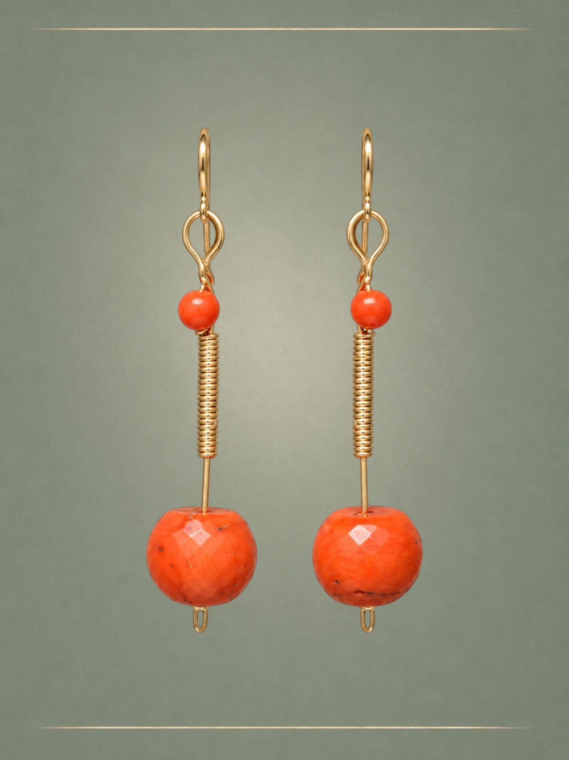 Crescent Antique Coral & Gold Loop Earrings