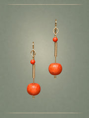 Crescent Antique Coral & Gold Loop Earrings