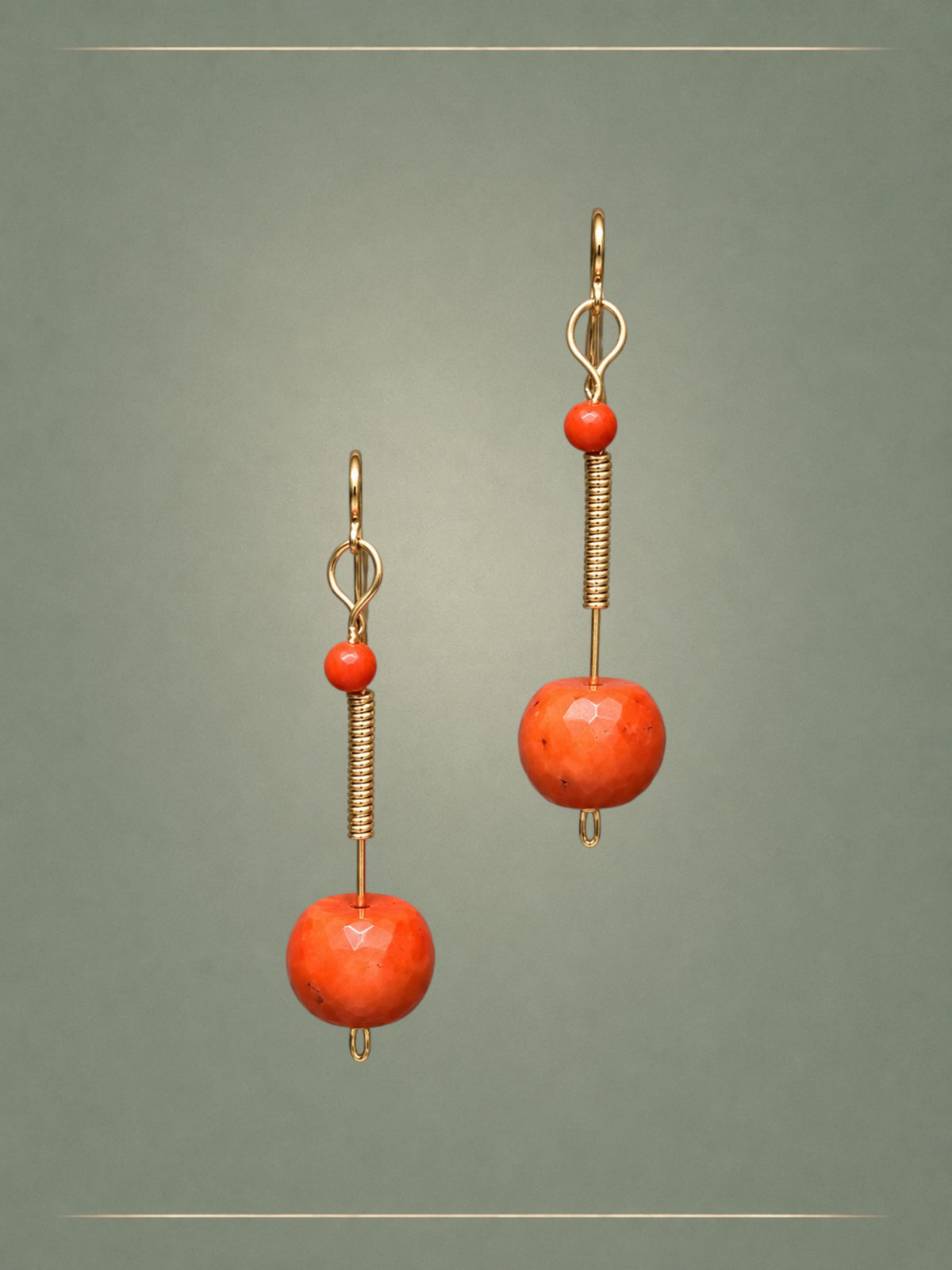 Crescent Antique Coral & Gold Loop Earrings