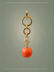 Antique Coral, Diamond  & Gold Solitaire Pendant