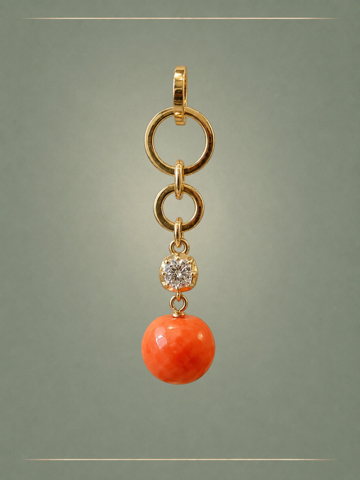 Antique Coral, Diamond  & Gold Solitaire Pendant