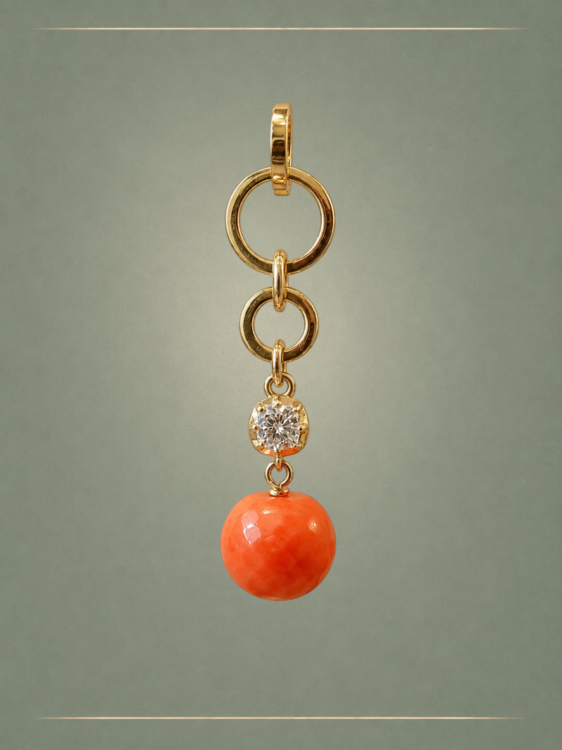 Antique Coral, Diamond  & Gold Solitaire Pendant