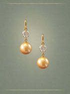 Champagne South Sea Pearl, Diamond & Gold Hoop Earrings