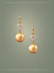 Champagne South Sea Pearl, Diamond & Gold Hoop Earrings