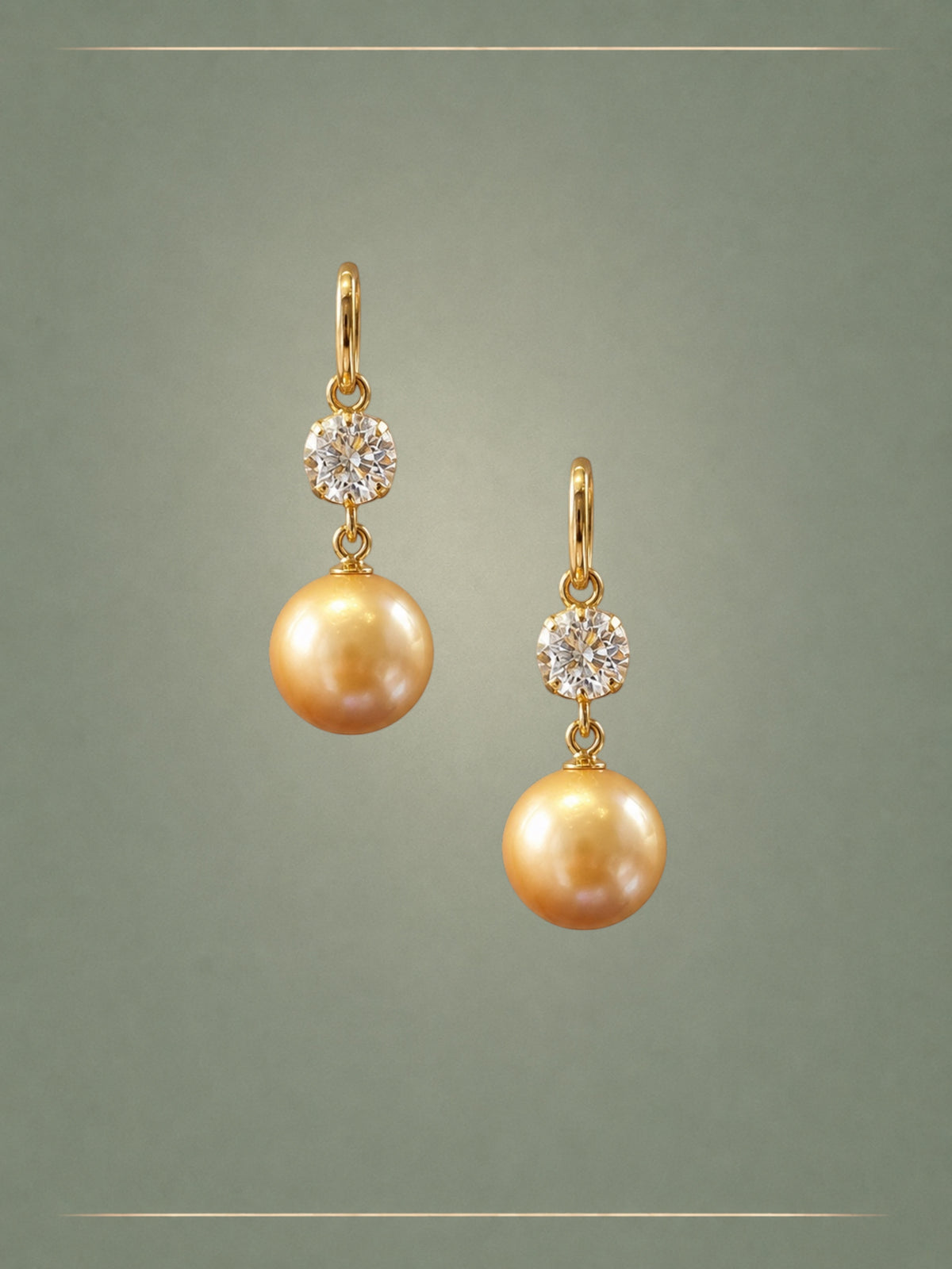 Champagne South Sea Pearl, Diamond & Gold Hoop Earrings