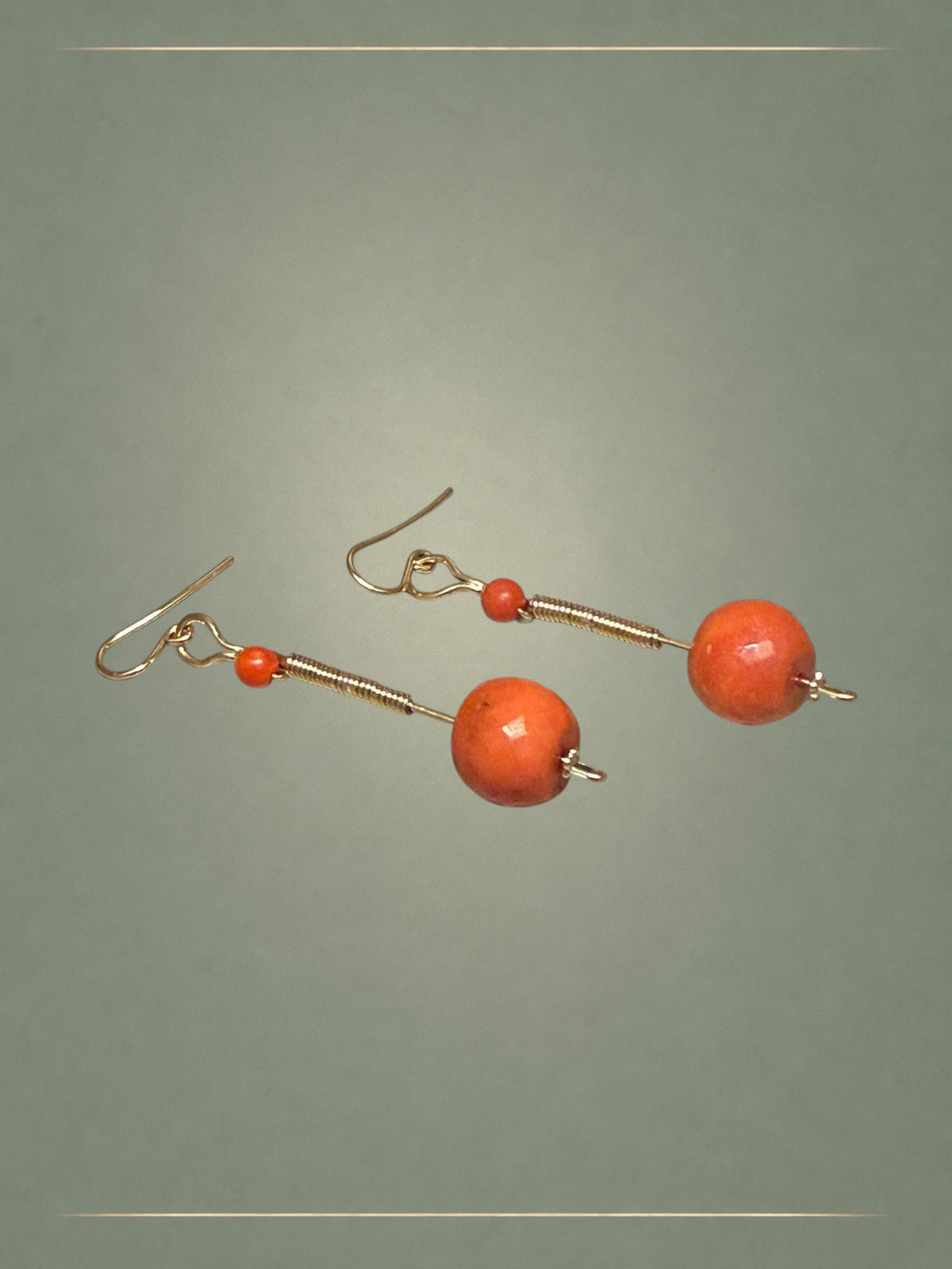Crescent Antique Coral & Gold Loop Earrings