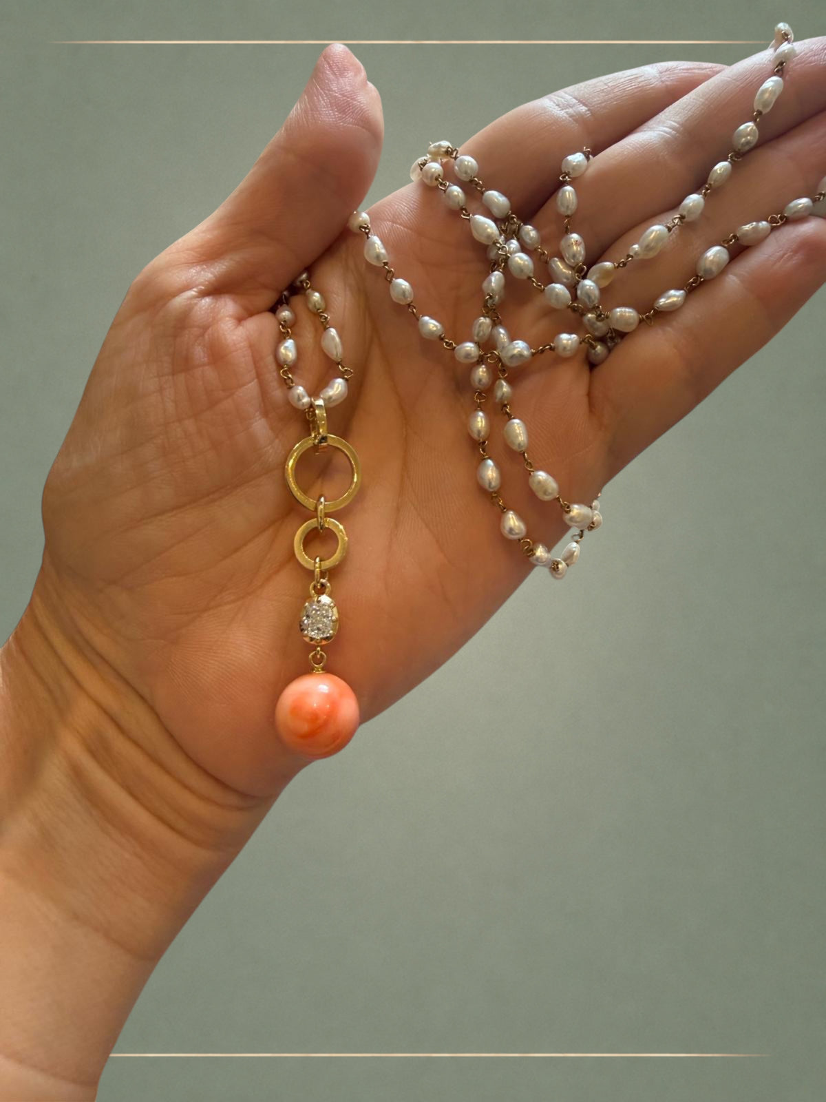 Coral, Diamond & Gold Whisper Pendant