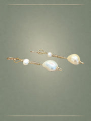 Crescent Pearl & Gold Loop Earrings