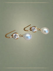 Velvet Pearl, Diamond & Gold Drop Earrings