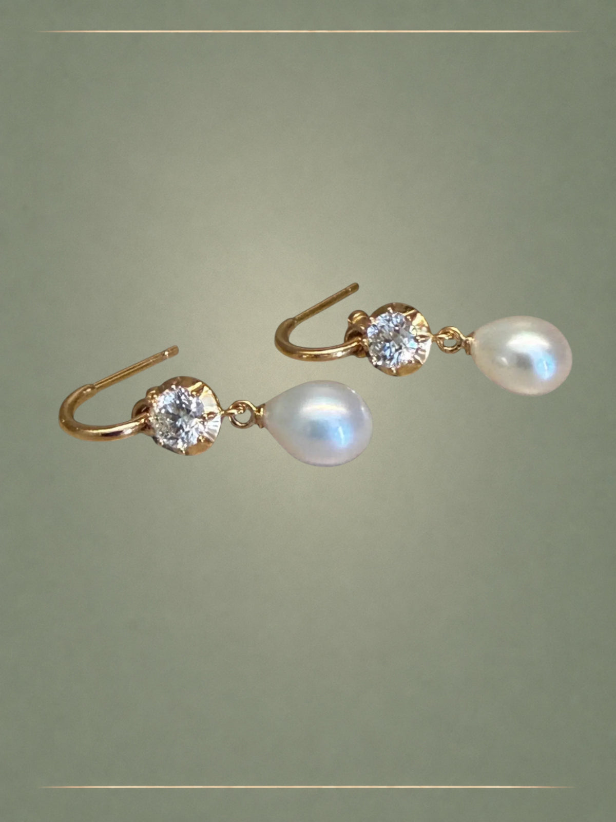Velvet Pearl, Diamond & Gold Drop Earrings