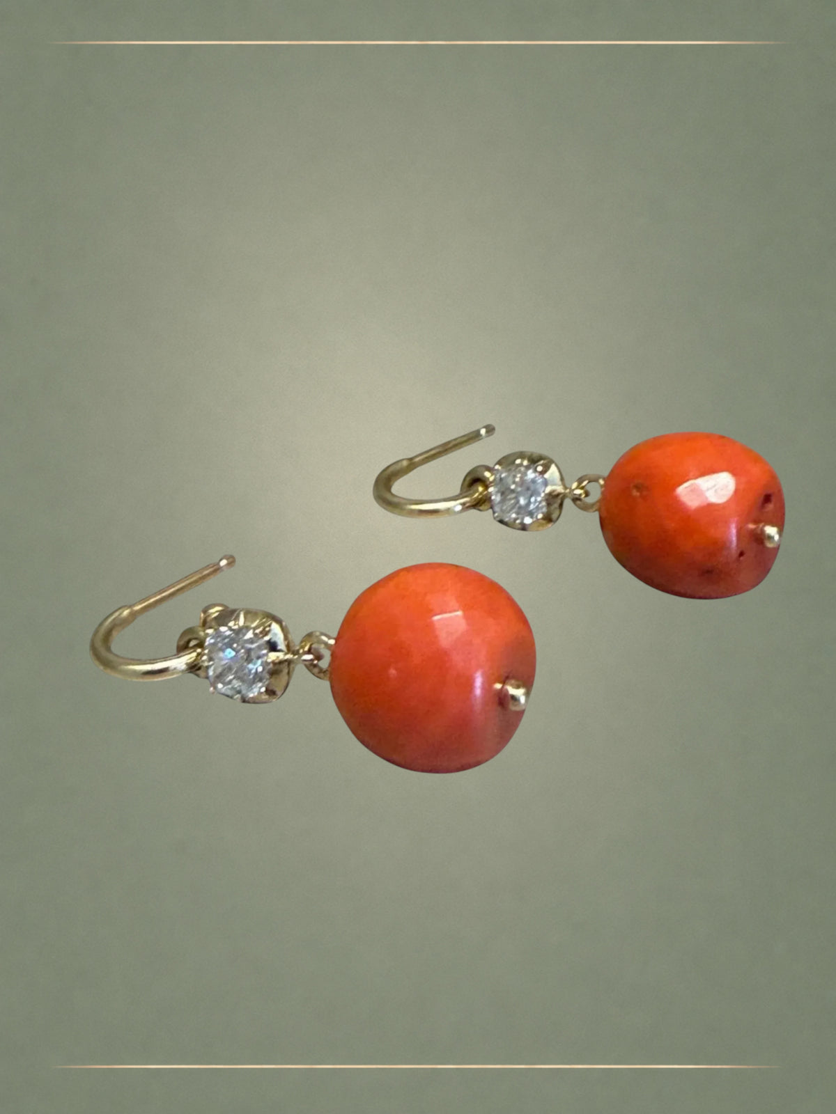Antique Coral, Diamond & Gold Whisper Hoop Earrings