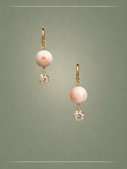 Momo Angel Skin Coral, Diamond & Gold Hoop Earrings