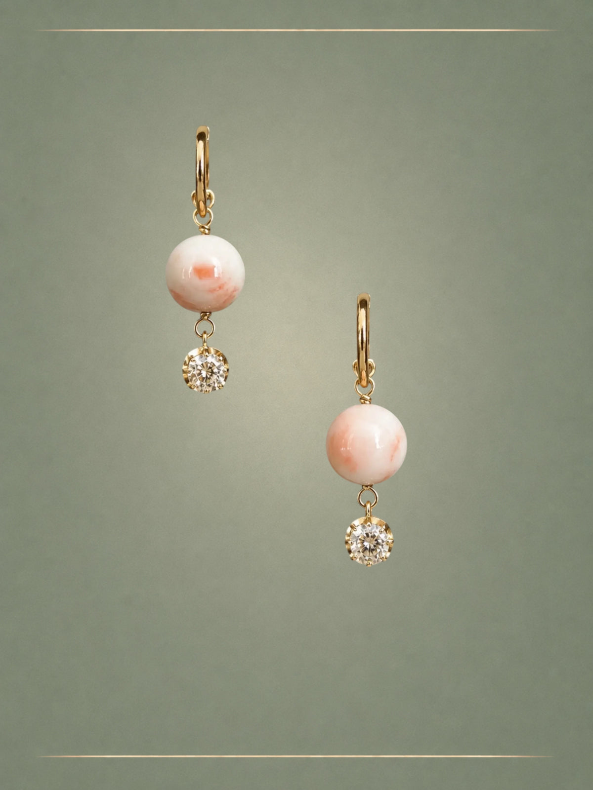 Momo Angel Skin Coral, Diamond & Gold Hoop Earrings