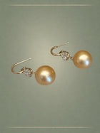 Champagne South Sea Pearl, Diamond & Gold Hoop Earrings