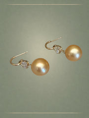 Champagne South Sea Pearl, Diamond & Gold Hoop Earrings
