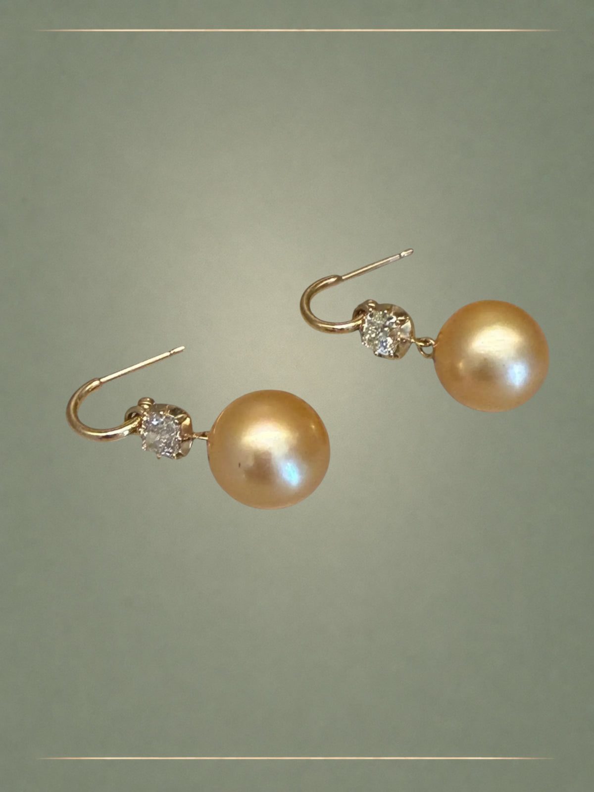 Champagne South Sea Pearl, Diamond & Gold Hoop Earrings