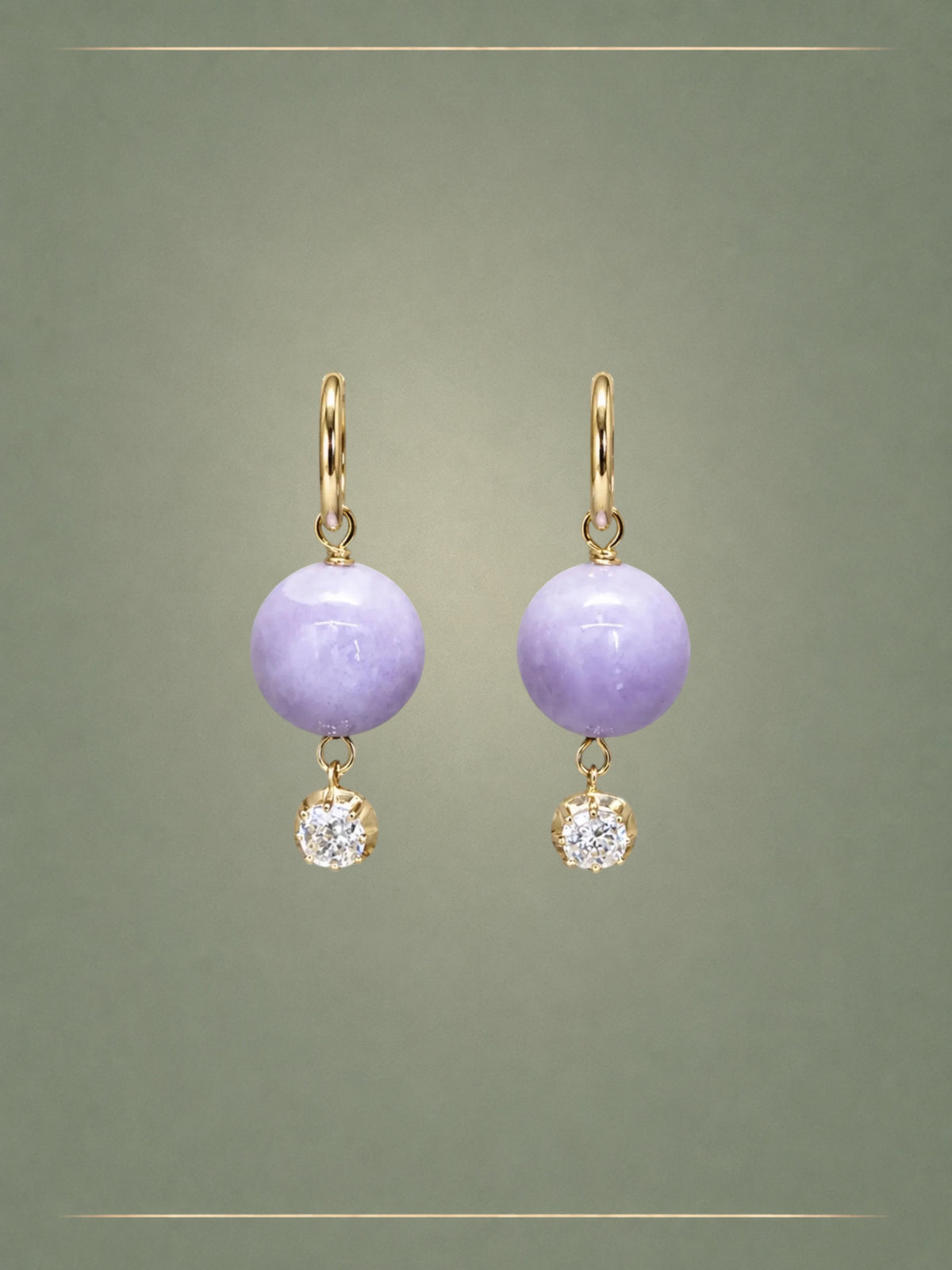 The No. 01 Lavender Jade, Diamond & Gold Hoops Earrings