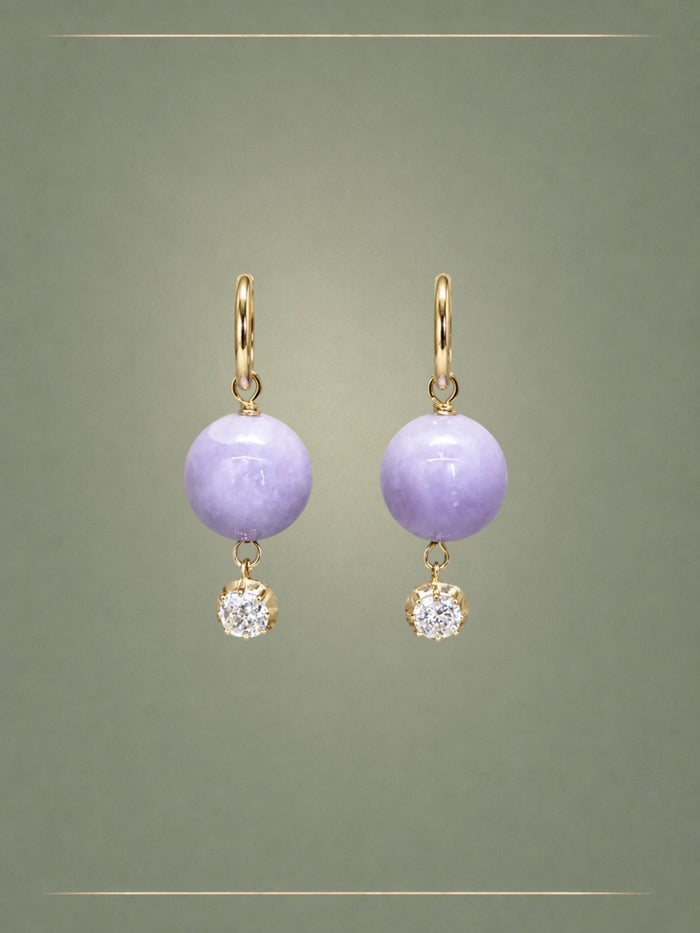 The No. 01 Lavender Jade, Diamond & Gold Hoops Earrings