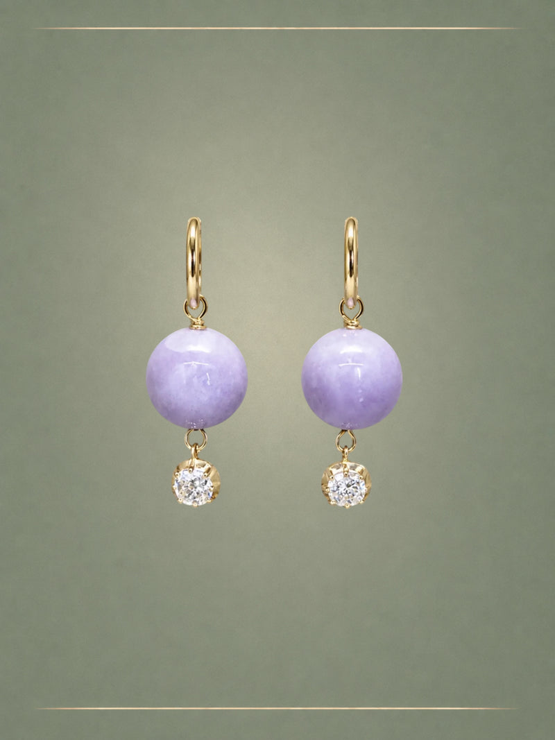 The No. 01 Lavender Jade, Diamond & Gold Hoops Earrings