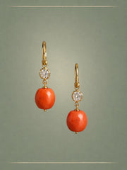 Antique Coral, Diamond & Gold Whisper Hoop Earrings