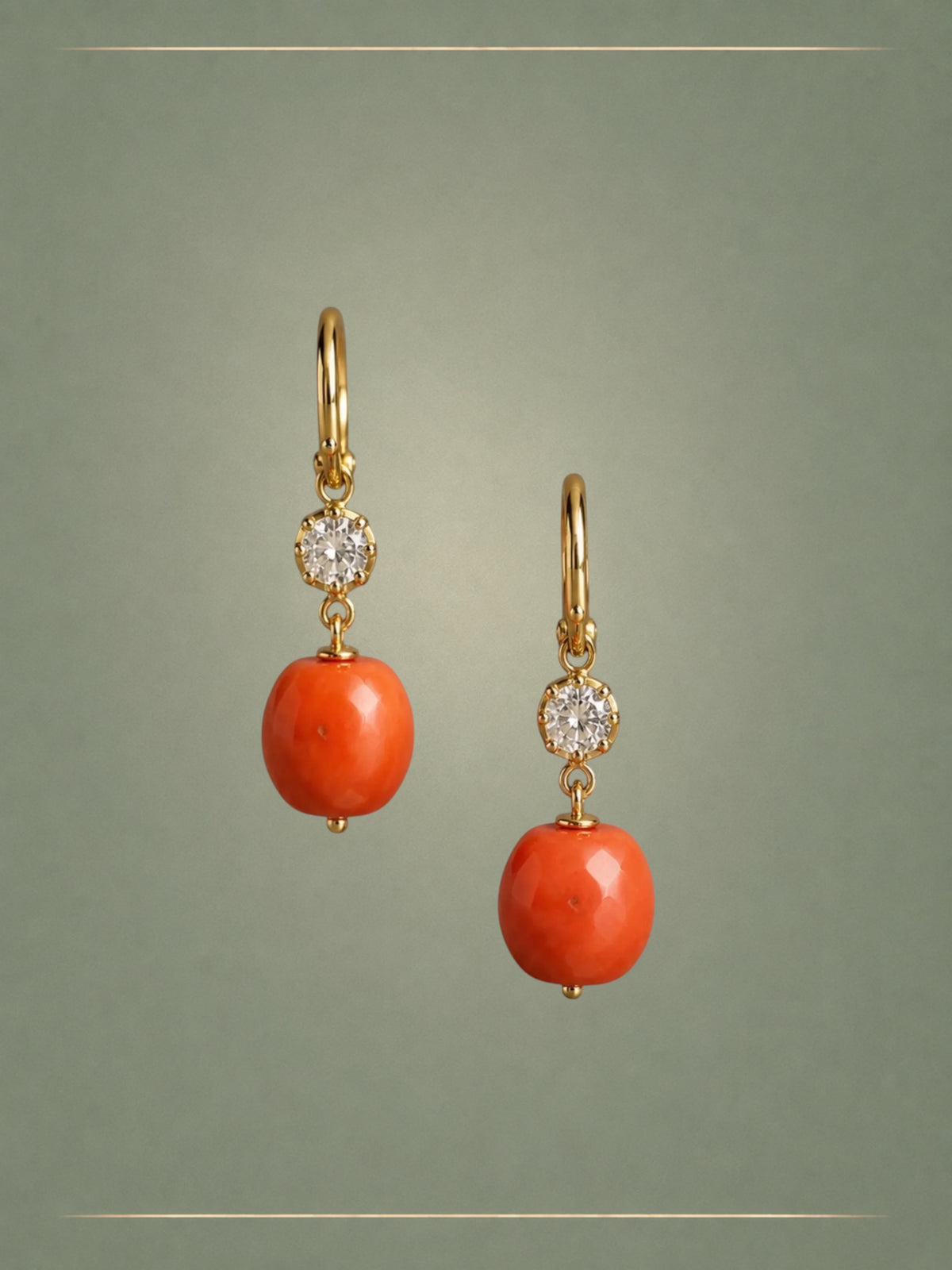 Antique Coral, Diamond & Gold Whisper Hoop Earrings