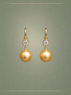 Champagne South Sea Pearl, Diamond & Gold Hoop Earrings