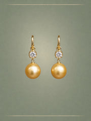 Champagne South Sea Pearl, Diamond & Gold Hoop Earrings