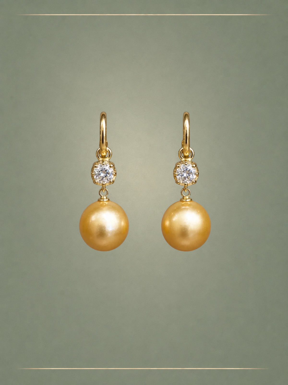 Champagne South Sea Pearl, Diamond & Gold Hoop Earrings