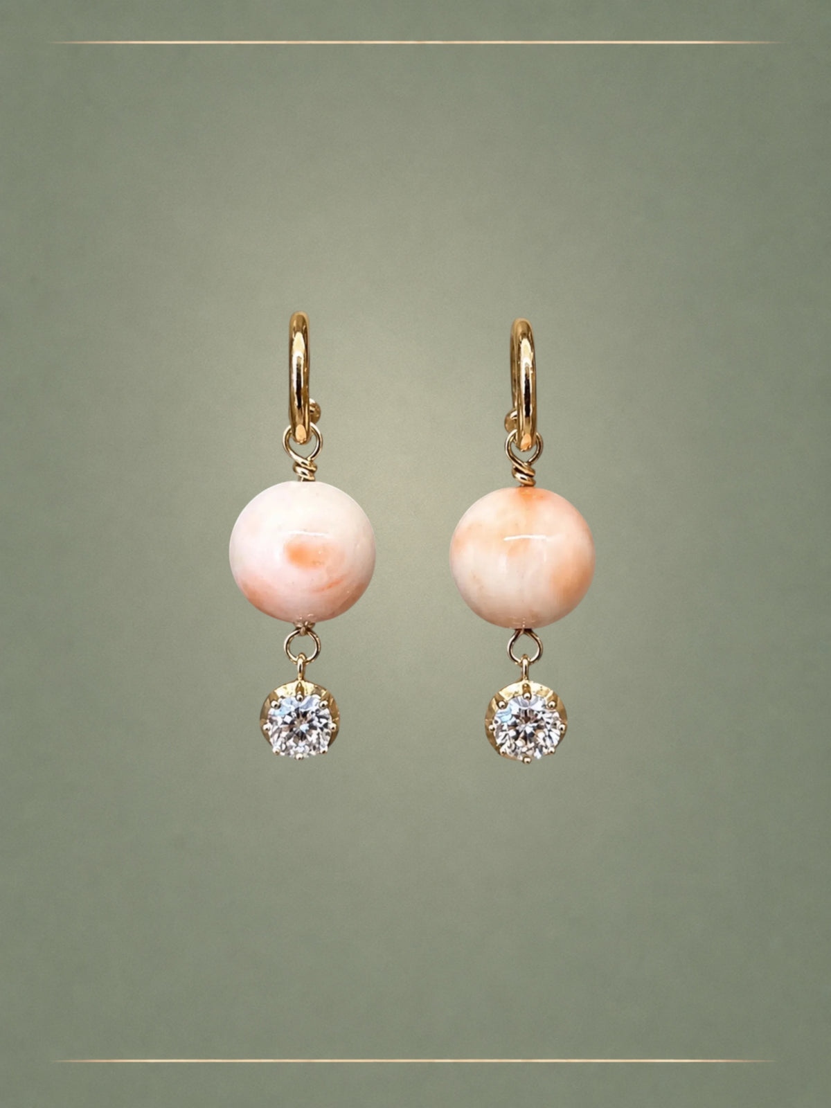 Momo Angel Skin Coral, Diamond & Gold Hoop Earrings