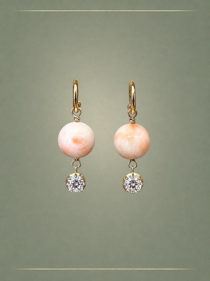 Momo Angel Skin Coral, Diamond & Gold Hoop Earrings