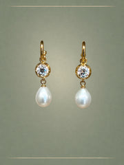 Velvet Pearl, Diamond & Gold Drop Earrings