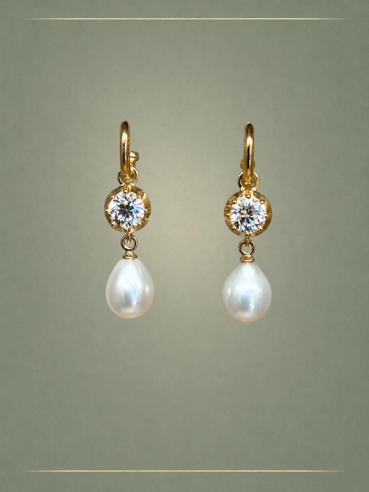Velvet Pearl, Diamond & Gold Drop Earrings