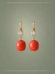 Antique Coral, Diamond & Gold Whisper Hoop Earrings