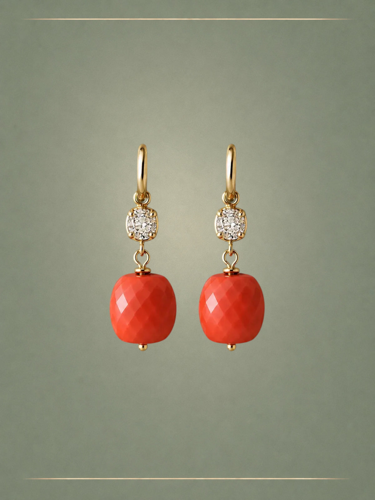Antique Coral, Diamond & Gold Whisper Hoop Earrings