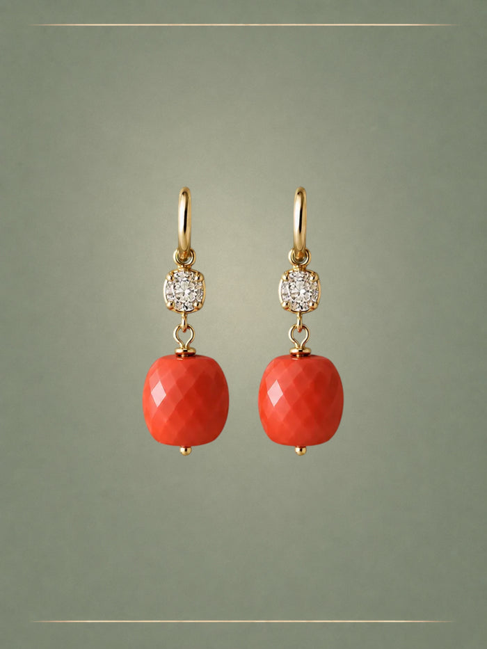Antique Coral, Diamond & Gold Whisper Hoop Earrings