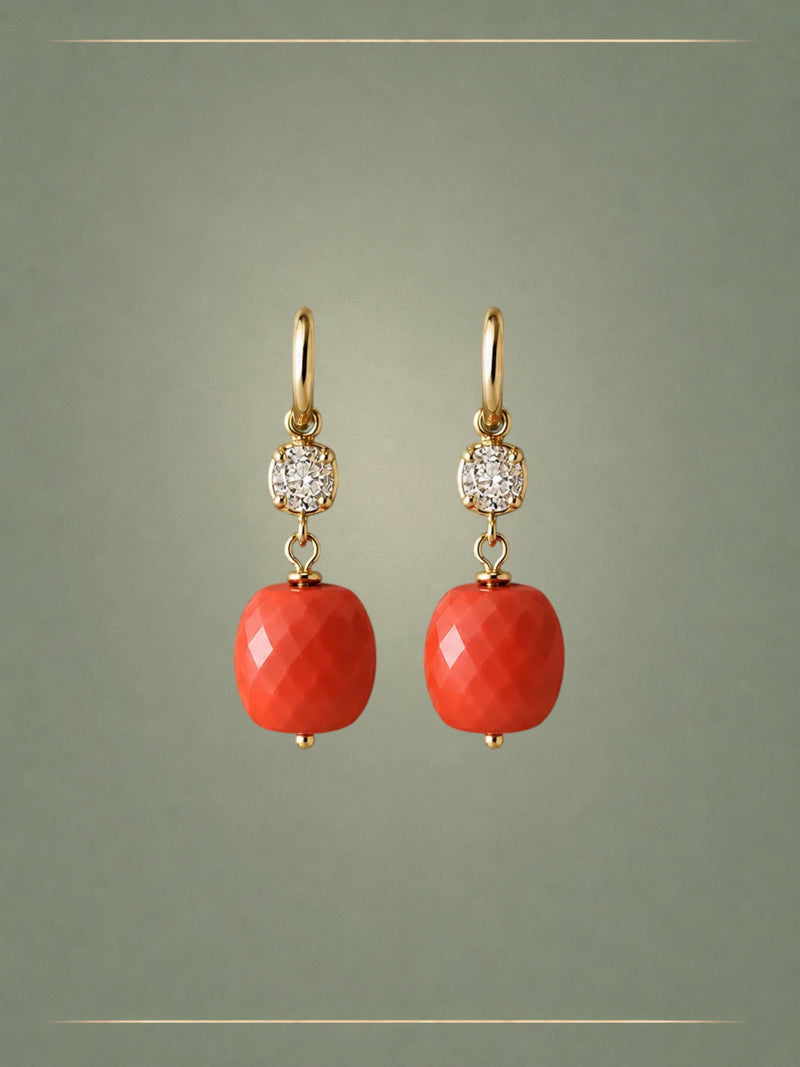 Antique Coral, Diamond & Gold Whisper Hoop Earrings